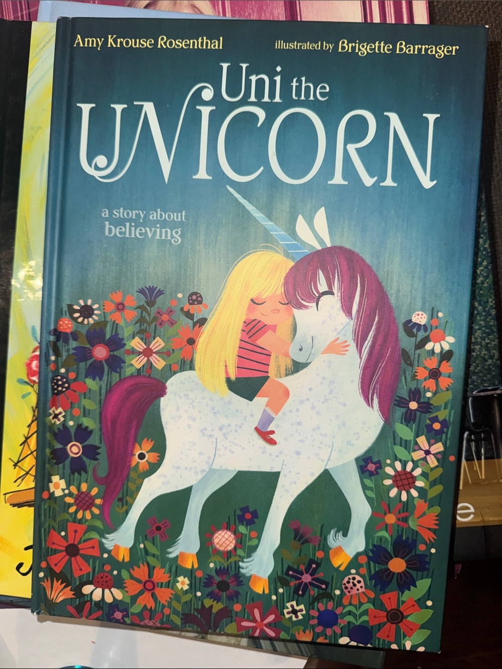 Uni the Unicorn Children's Book Cover Art Print - Blue, White, Purple
